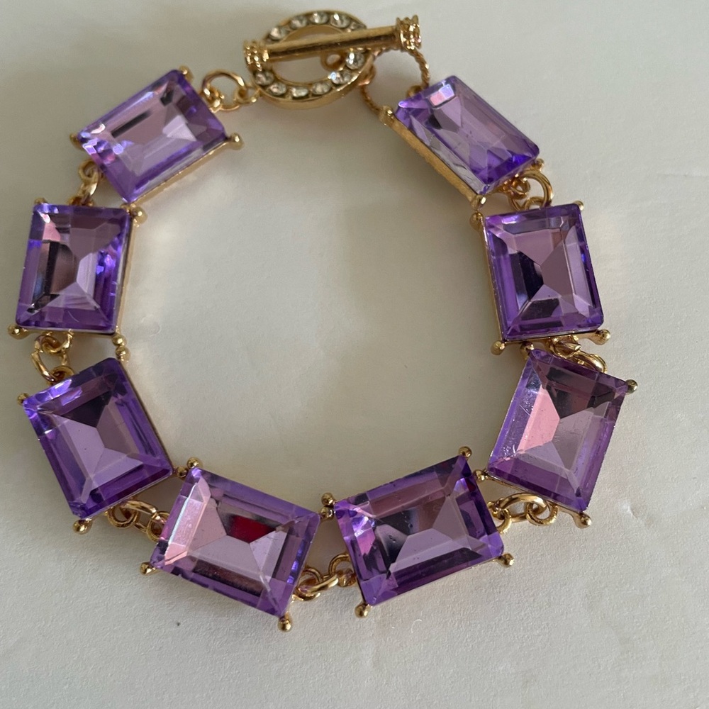 Amethyst PLUS SIZE Bracelet   Amethyst Crystal bracelet set in gold  tone NWT